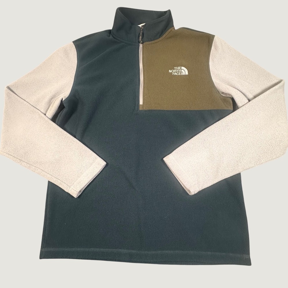 The North Face Mens Colorblock 1/4 Zip Fleece Pullover Teal Green Gray Small